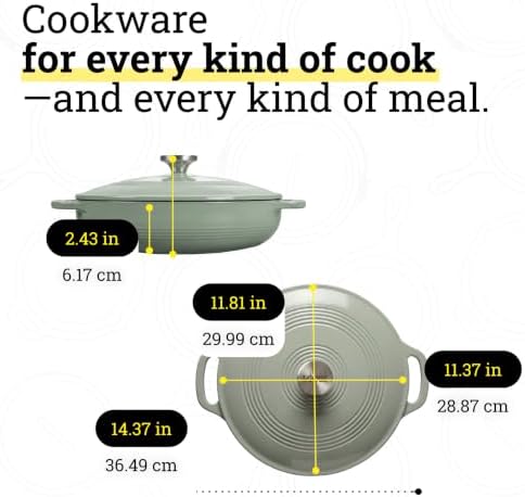 Lodge Essential Enamel Cast Iron Braiser, 3.6 Quart, Desert Sage - Image 6
