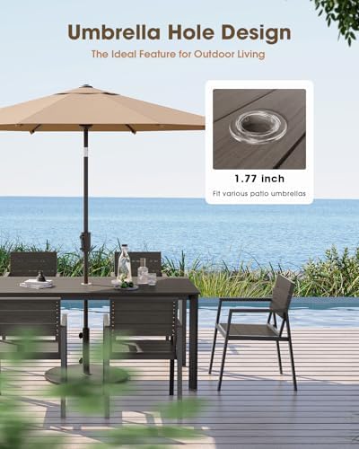 Outdoor Dining Set for 8, Aluminum Patio HDPS Outdooor Table and Chairs Set with Umbrella Hole, All Weather Patio Furniture Set, 10 Peice Patio Dining Table Set (Charcoal) - Image 4