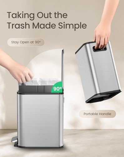 Cesun Small Bathroom Trash Can with Lid Soft Close & Pedal, 1.3 Gal, Silver - Image 5