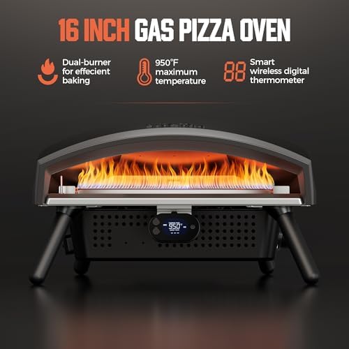 16 Inch Propane Pizza Oven,Outdoor Gas Pizza Oven with Rotating System and Integrated Thermometer,Propane Pizza Maker with Hose & Regulator,Include Pizza Shovel for Camping or Gathering - Image 3