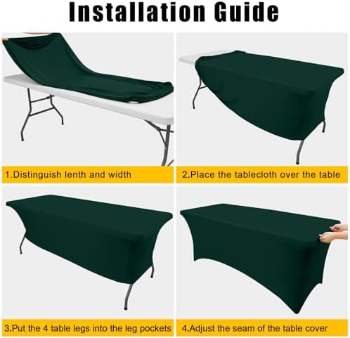 Smiry 2Pack Spandex Table Cloth 8FT, Elastic Fitted Hunter Green Tablecloth - Image 5