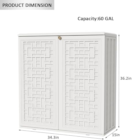 KINYING Outdoor Storage Cabinet Waterproof, Resin 62 Gallon Deck Box for Patio Furniture Cushions, Garden Tools, Pool Tools and Kids’ Toys (Off White with 1 Shelving) - Image 3