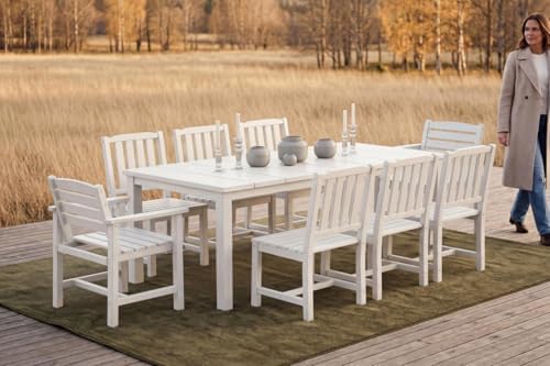 Perli™ 9-Piece Outdoor Dining Set, All-Weather HDPE Patio Furniture with 8 Ergonomic Chairs & Large Table, Built-in Umbrella Hole, UV-Resistant Set for Backyard, Deck, Poolside, White - Image 3