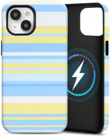 for iPhone 15 Plus Case, Magnetic Matte Frosted Dual-Layer Striped Phone Case for Women, Retro Aesthetic Cover Compatible with MagSafe Accessories - Sea Salt Lemon by YKCZL