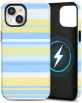 for iPhone 15 Plus Case, Magnetic Matte Frosted Dual-Layer Striped Phone Case for Women, Retro Aesthetic Cover Compatible with MagSafe Accessories - Sea Salt Lemon by YKCZL