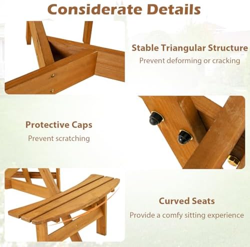 Giantex 6-Person Round Picnic Table Set with 3 Benches, 550 LBS Bench Capacity, 2" Umbrella Hole, Circular Outdoor Wood Dining Table & Chairs for Patio Yard Garden Porch Deck (68”x62”x28”,Yellow) - Image 7