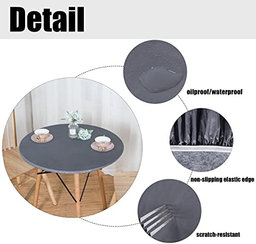 LUSHVIDA Round Tablecloth Fitted Table Cloth for 45"-56" Tables Silver Grey - Image 3