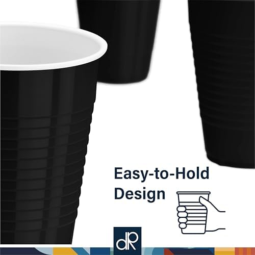 DecorRack Black 12 oz Plastic Cups, Disposable Party Supplies (40 Pack) - Image 4