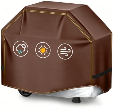 BBQ Gas Grill Cover for Outdoor, Anti-UV, Rip-Proof, 600D Oxford Fade Resistant Material, Barbecue Cover with Hook and Loop Straps & Adjustable Hem Drawstring (Reddish Brown, 72”x26”x51”) by TIAOFY