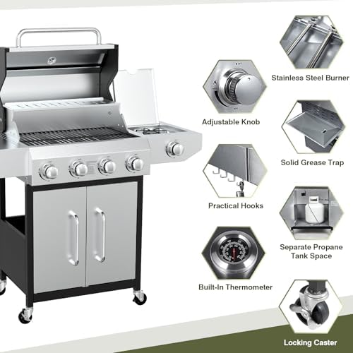 BESTFIRE 60000 BTU 4+1 Burner Propane Gas Grill - 647 Sq. Inches Stainless - Image 3
