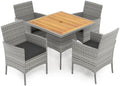 HAPPYGRILL 5 Pieces PE Wicker Patio Dining Set with Table and Chairs with Cushions, Outdoor Patio Furniture Set for Deck, Garden and Backyard (Grey Black & Wood) by HAPPYGRILL