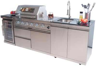 98.4" Outdoor Kitchen Island, 4-Burner Propane Grill & Fridge, Sink, Silver - Image 2