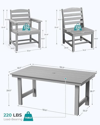 SERWALL HDPE Outdoor Furniture, Outdoor Dining Set for 10, Light Gray - Image 4