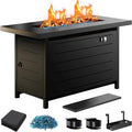 Ciays 43″ Propane Fire Pit with Glass Beads & Lid, 60,000 BTU CSA-Certified Gas Fire Pits with Cup Holders, Hanging Shelf & Nylon Cover, Large Fire Pit Table for Patio/Porch/Deck, Black by Ciays