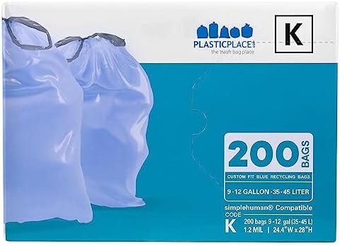 Plasticplace Custom Fit Trash Bags, Compatible with simplehuman Code K (100 Count) Tinted Blue Drawstring Garbage Liners 10 Gallon / 38 Liters, 24" x 28" - Image 5