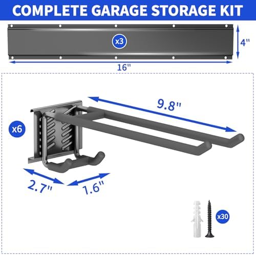 Garage Tool Organizer Wall Mount, 48 Inch Heavy Duty Garden Tool Organizer Storage System, Easy Install with 6 Adjustable Bilayer Hooks, for Garage, Basement, Shed, Workshop, Black, Steel - Image 7