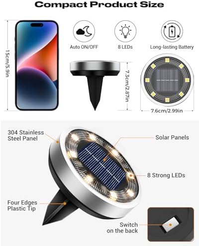 btfarm 30 Pack Solar Lights Outdoor Waterproof, 8 LED Solar Ground Lights - Image 6