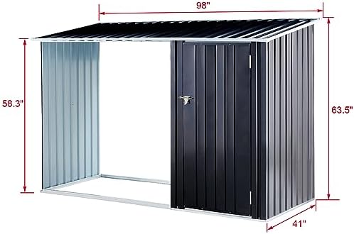8x5 FT Firewood Storage Shed,2-in-1 Galvanized Steel Outdoor Shelter Rack - Image 3