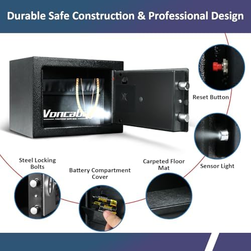 Voncabay Money Safe Box for Home with Digital Keypad, 0.23 Cu. Ft., Black - Image 6