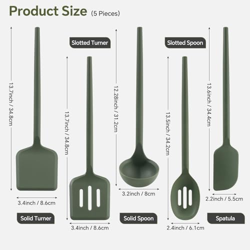 Silicone Kitchen Cooking Utensils Set – 5Pcs Extra Long & Thick Heat Resistant Kitchen Gadgets, BPA Free Non-Stick Cook Tools for Food Prep, Frying, Serving and Basting - Image 3