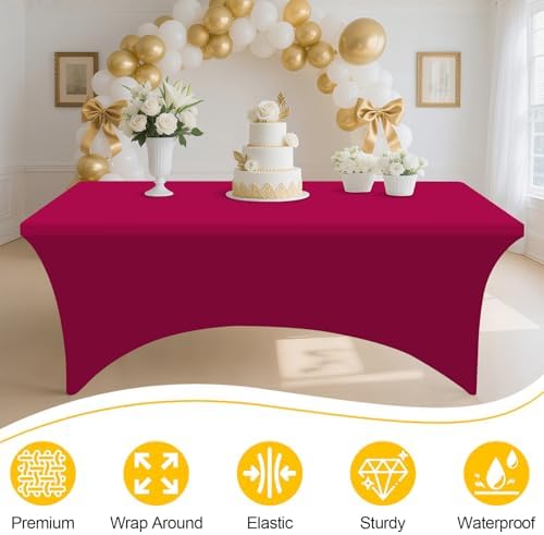 Smiry 2 Pack Spandex Table Cloth 6FT, Elastic Fitted Fuchsia Tablecloth - Image 3