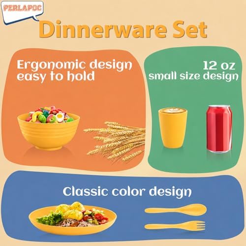 20 Piece Wheat Straw Dinnerware Sets for 4, Unbreakable Dish Set,Reuseable Kids Plates and Bowls Sets for 4, Lightweight Kitchen Dishware Set for Camping, Picnic, and Famliy Meal - Yellow - Image 7