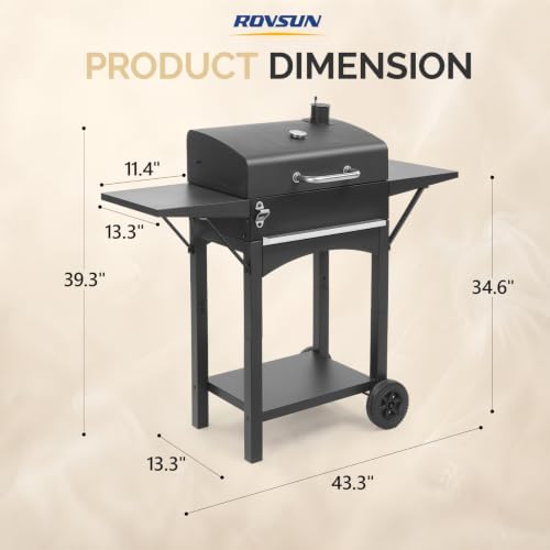 ROVSUN Charcoal Grill with 2 Side Tables, Thermometer and Chimney, Movable Smoker Grill for BBQ, Outdoor Cooking, Camping, Patio Parties - Image 6