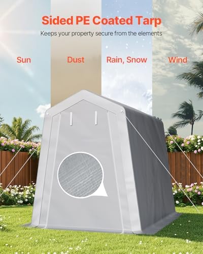 VEVOR 6x8x7 FT Heavy-Duty Portable Outdoor Storage Shed Tent, Waterproof Carport Garage Shelter with Roll-Up Zipper Door & Vents, UV-Resistant Canopy for Motorcycle, Bike, Lawn Mower, Tools, Gray - Image 3