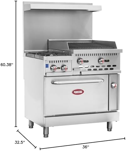 Kratos 36" Wide Commercial Gas Range with 24" Charbroiler, 2 Burners, and Full Size Oven, 154,000 BTU Output, Freestanding Range for Restaurants, Liquid Propane - Image 7