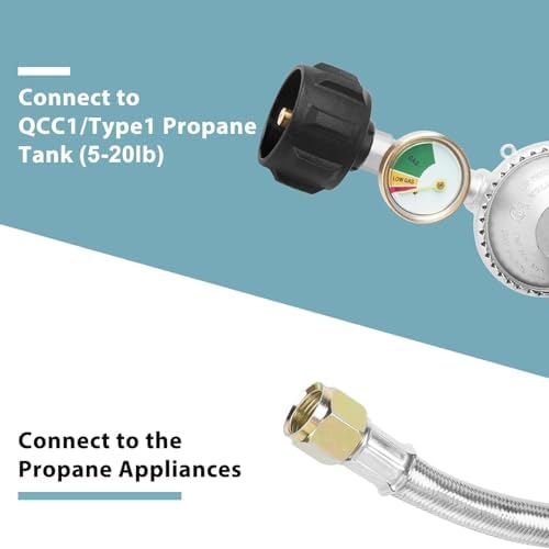 SHINESTAR 12FT Stainless Steel Braided Propane Regulator with Hose & Gauge - Image 3