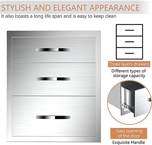 Outdoor Kitchen Drawers, 18W X 21H X 23D Stainless Steel Triple Access Drawers with Handle for Outdoor Kitchen Island - Image 6