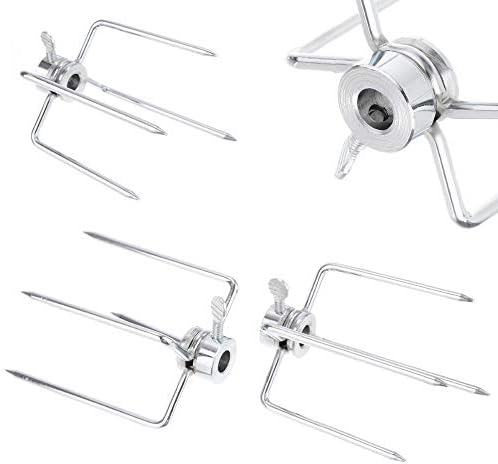4 Pack Stainless Steel 304 Universal Grill Rotisserie Meat Forks Set - Fits 1/2-Inch and 3/8-Inch Hexagon & 3/8-Inch and 5/16-Inch Square & 1/2-Inch Round Spit Rods by GRILLJOB