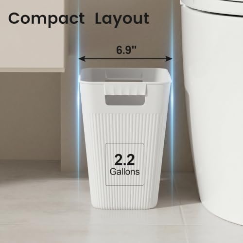 JOYMOOP Slim Trash Can 5-Pack, 2.2 Gallon Plastic Wastebasket for Bathroom, Bedroom, Office, Kitchen with 4 Rolls Bags, White - Image 2