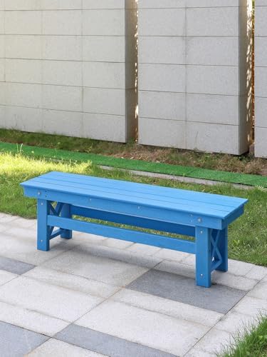 HDPE Outdoor Bench, 55" Patio Bench Outdoor Furniture, Poly Lumber Adirondack Benches, All Weather HDPE Patio Garden Backless Benches for Park, Poolside, Deck, Porch, Sky Blue - Image 2