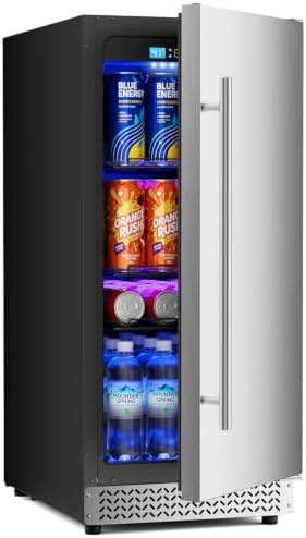 15 Inch Outdoor Fridge, 92 Cans Beverage Refrigerator with Stainless Steel Door Built-In or Freestanding, Outdoor Refrigerator for Patio & Waterproof for Soda Beer Wine-Kitchen Bar Office by Vushine