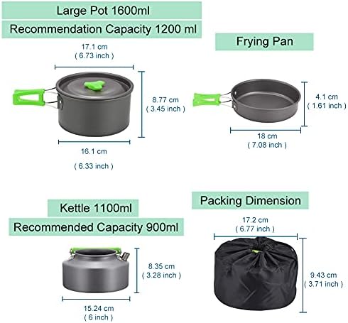 XhuangTech 10PCS Camping Cookware Mess Kit,Camping Pot and Pan Set with Kettle,Lightweight Portable Camping Cooking Set for Hiking,Backpacking,Outdoor and Picnic - Image 2