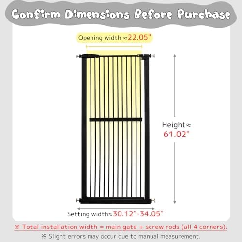 Lumizone 61.02" Extra Tall Pet Gate for Cat Dog 30.12"-34.05" Wide Black - Image 2
