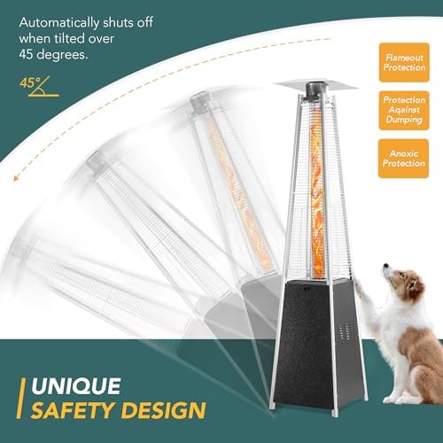 Pamapic 89" Pyramid Patio Heater Outdoor, Propane Flame Tower with Quartz Glass Tube, Outdoor Heaters with Wheels & Cover for Deck, Porch, Backyard, Garden, Hammered Gray - Image 4