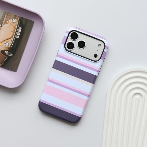 for iPhone 18 Pro Max Case, Magnetic Matte Frosted Dual-Layer Striped Phone Case for Women, Retro Aesthetic Cover Compatible with MagSafe Accessories - Lavender Mist - Image 2