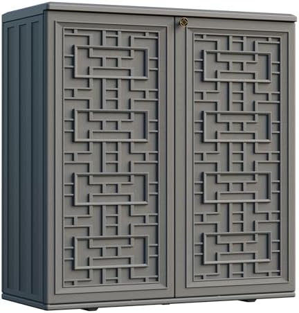 Mrosaa Indoor Outdoor Storage Cabinet Waterproof with Shelf,Plastic Storage Sheds Outdoor Cabinets for Patio/Garden/Backyard, Size 34.3''L*15''W*36.2''H（Gray） by Mrosaa