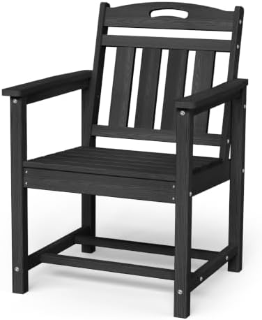 HDPE Outdoor Patio Dining Chairs with Wide Seat, Oversized, Black by Suunyn