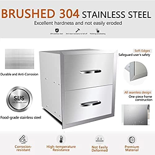 AHLOKI Stainless Steel with Chrome Handle BBQ Island Drawers for Outdoor Kitchen Or Grill Station,18Wx23Dx15H - Image 5