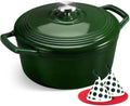 Overmont Enameled Cast Iron Dutch Oven - 5.5QT Pot with Lid Cookbook & Cotton Potholders - Heavy-Duty Cookware for Braising, Stews, Roasting, Bread Baking Bamboo Shadow by Overmont