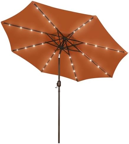 Blissun 9 ft Solar Umbrella with 32 LED Lights for Garden, Deck, Backyard (Rust) by Blissun
