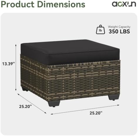 Aoxun 2 Piece Patio Sofa Ottomans with 4" Thick Cushions, Wicker Outdoor Couch Extension Set, All-Weather Rattan Seating Accessory for Backyard Furniture, Black - Image 2