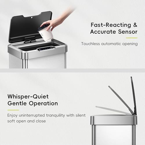 EKO Mirage-T 50 Liter / 13.2 Gallon Touchless Rectangular Motion Sensor Trash Can or Recycling Bin, Brushed Stainless Steel Finish - Image 2