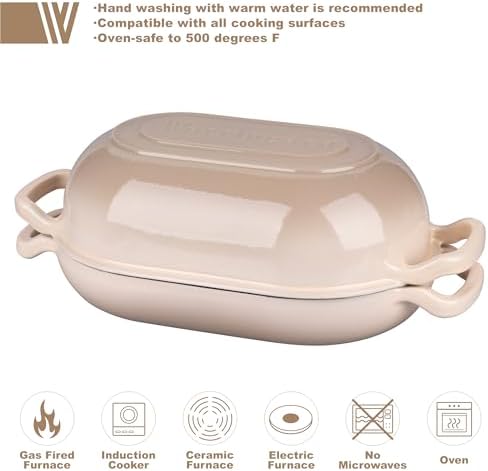 VORRINGARD Enameled Cast Iron Sourdough Bread Oven, Dutch Oven, Loaf Cast Iron Bread Pan for Homemade Bread Baking, Meatloaf Pan with Lid, 5QT, Latte - Image 3