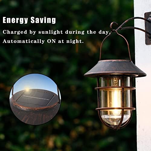 Solar Lantern Outdoor Hanging Solar Lights, Waterproof Metal Outdoor Lights with Clear Glass, LED Decorative Aluminum Wall Lantern with Hooks, Bronze - Image 4