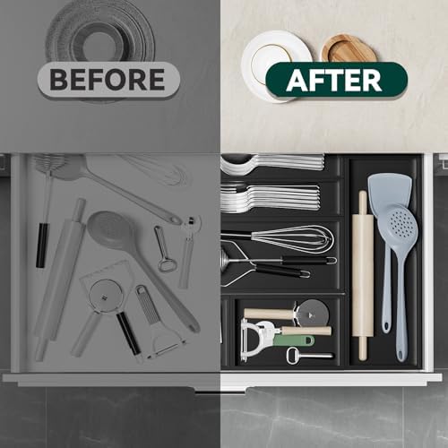 Lixple Bamboo Kitchen Drawer Organizer, 2 Pack, 12" x 3" x 2", Black - Image 6