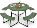 Tangkula 8 Person Round Picnic Table with 4 Built-in Benches, Green by TANGKULA